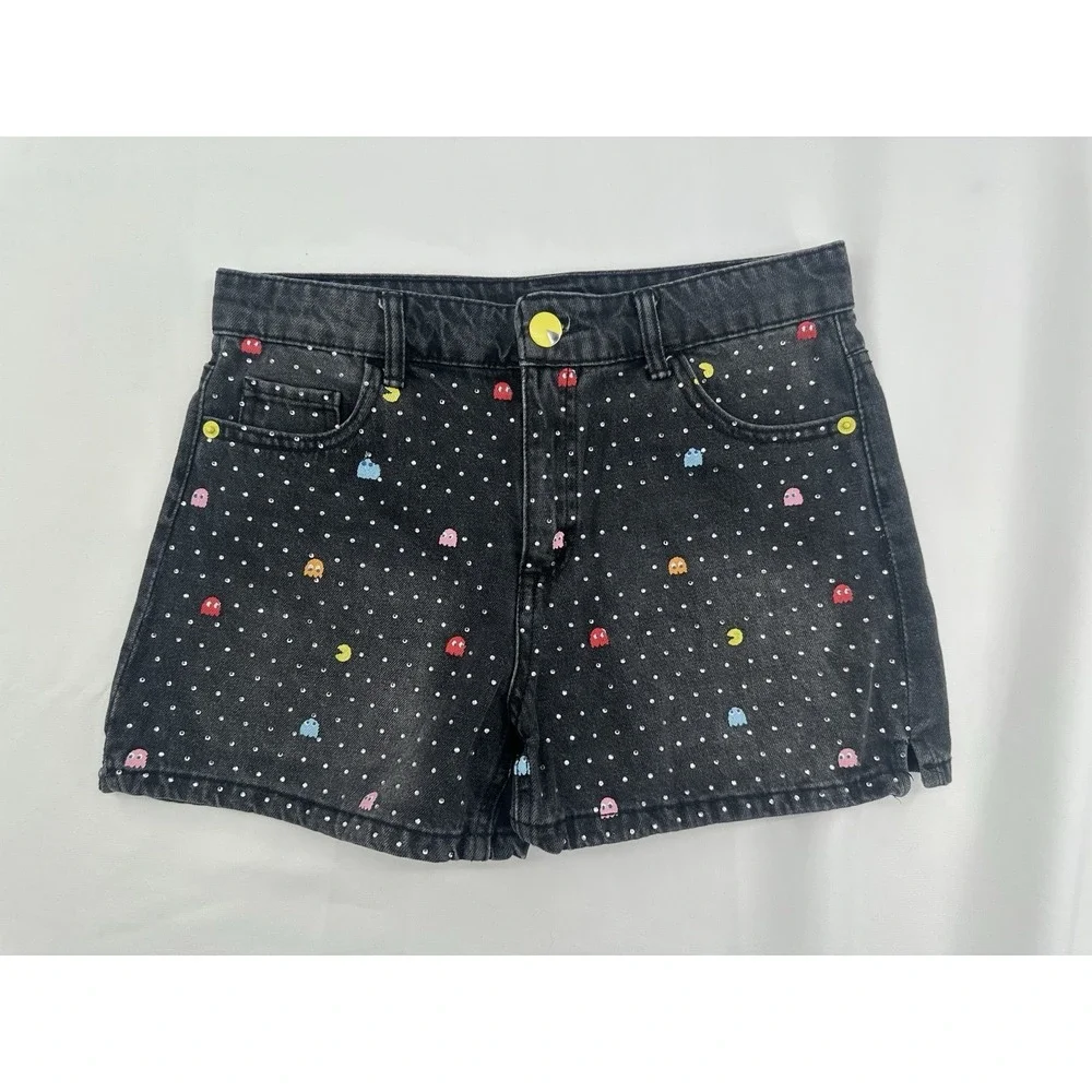 Justice X PACMAN Black Denim Shorts Size 14 Pockets Girls